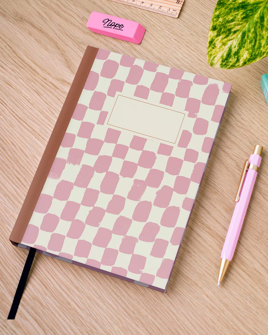 Painted Check Pink and Cream Personalised Notebook, Hard Cover / Plain