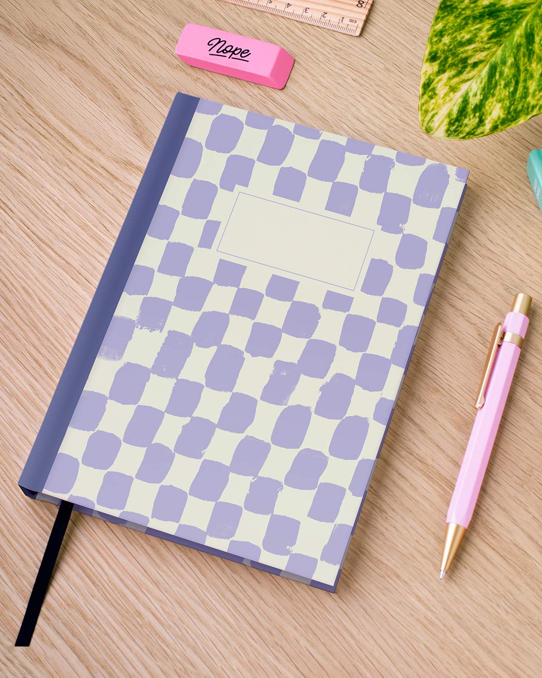 Painted Check Lilac and Cream Personalised Notebook, Hard Cover / Plain