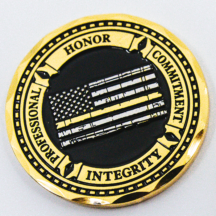 LEO Challenge Coins Thin Gold Line Flag Decal with 3M Tape 911 Dispatcher Car Truck Yellow 