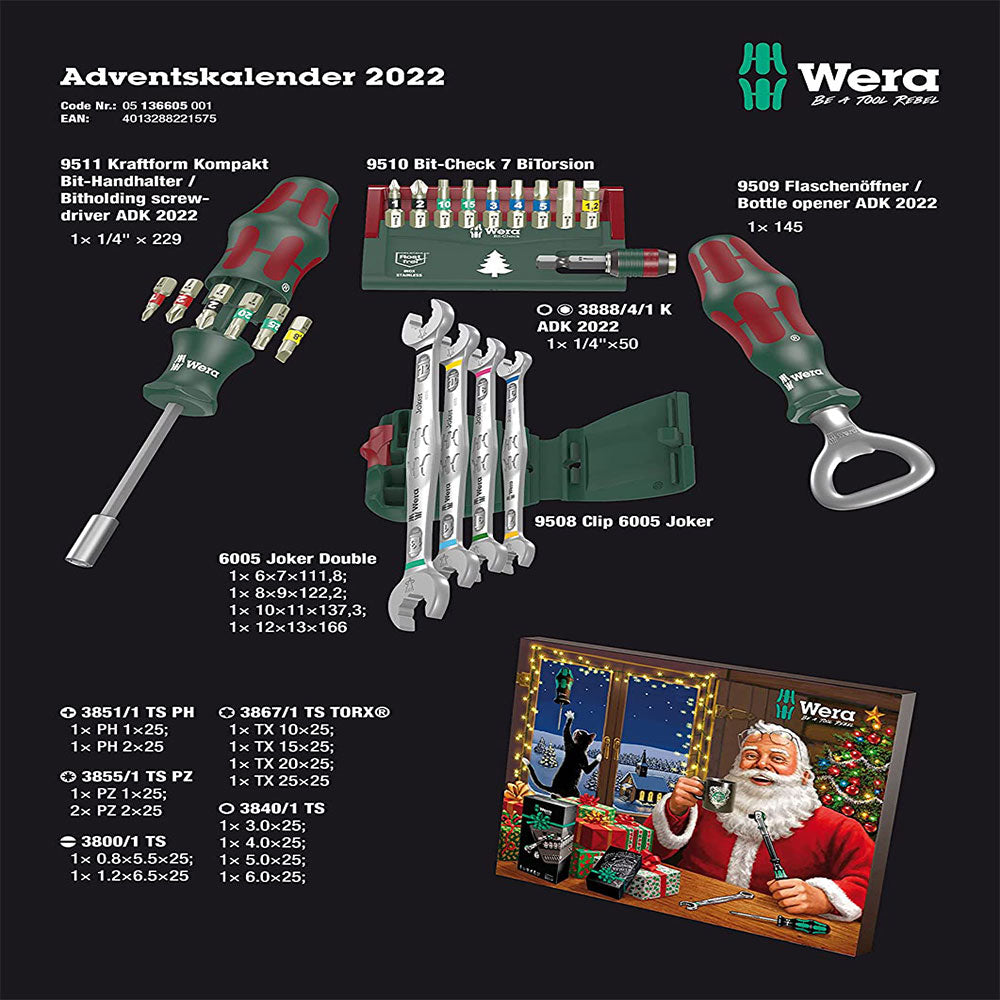 Wera 05136605001 2022 Christmas Advent Calendar 24 PC