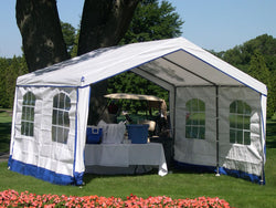 Rhino Party Tent House 14'Wx14'Lx9'H (White With Blue Trim)