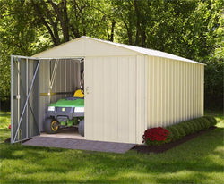 Arrow Commander, 10x20, Hot Dipped Galvanized Steel, Eggshell, High Gable, 71.3" Wall Height, Extra Wide Swing Doors