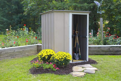 Arrow Brentwood Shed, 5x4, Electro Galvanized Steel, Coffee / Taupe / Eggshell, Lean-to Roof, 67" Wall Height, Sliding Door