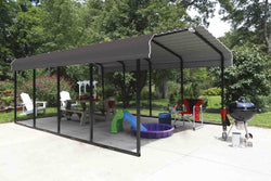 Arrow Carport 12x29x7, 29 Gauge Galvanized Steel Roof Panels, 2 in.Square Tube Frame, Charcoal Finish