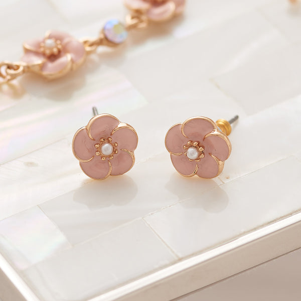Pink Rose Stud Earrings