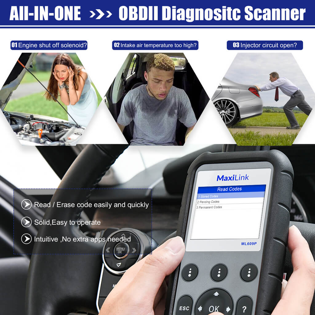 Autel MaxiLink ML609P Car Code Reader Read & Clear Codes On Engine/SRS/ABS Systems