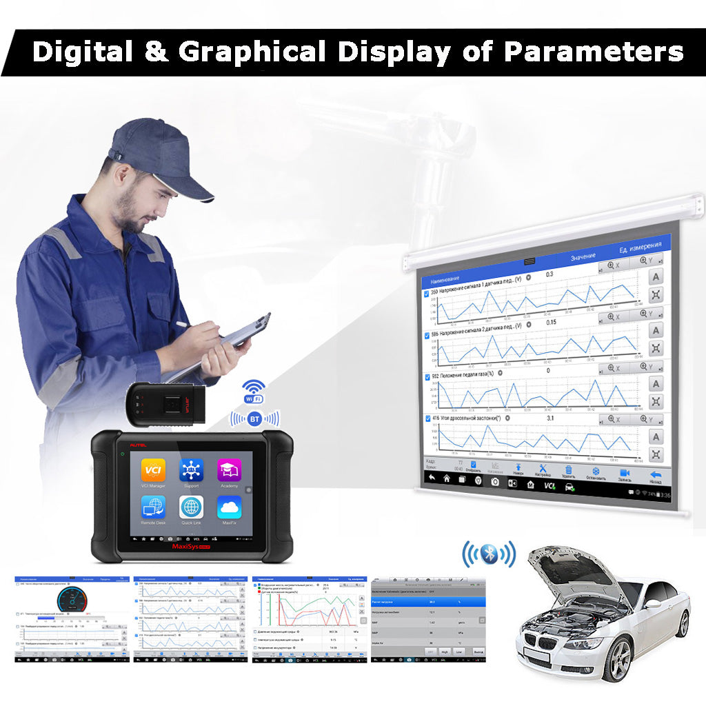 Autel Maxisys MS906BT Bluetooth OBD2 Diagnostic Tool can display the parameters of the system conveniently