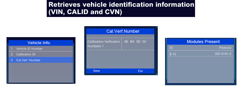 Autel MaxiLink ML519 OBD2 scanner & code reade retrive vehicle info (VIN, CALID and CVN)