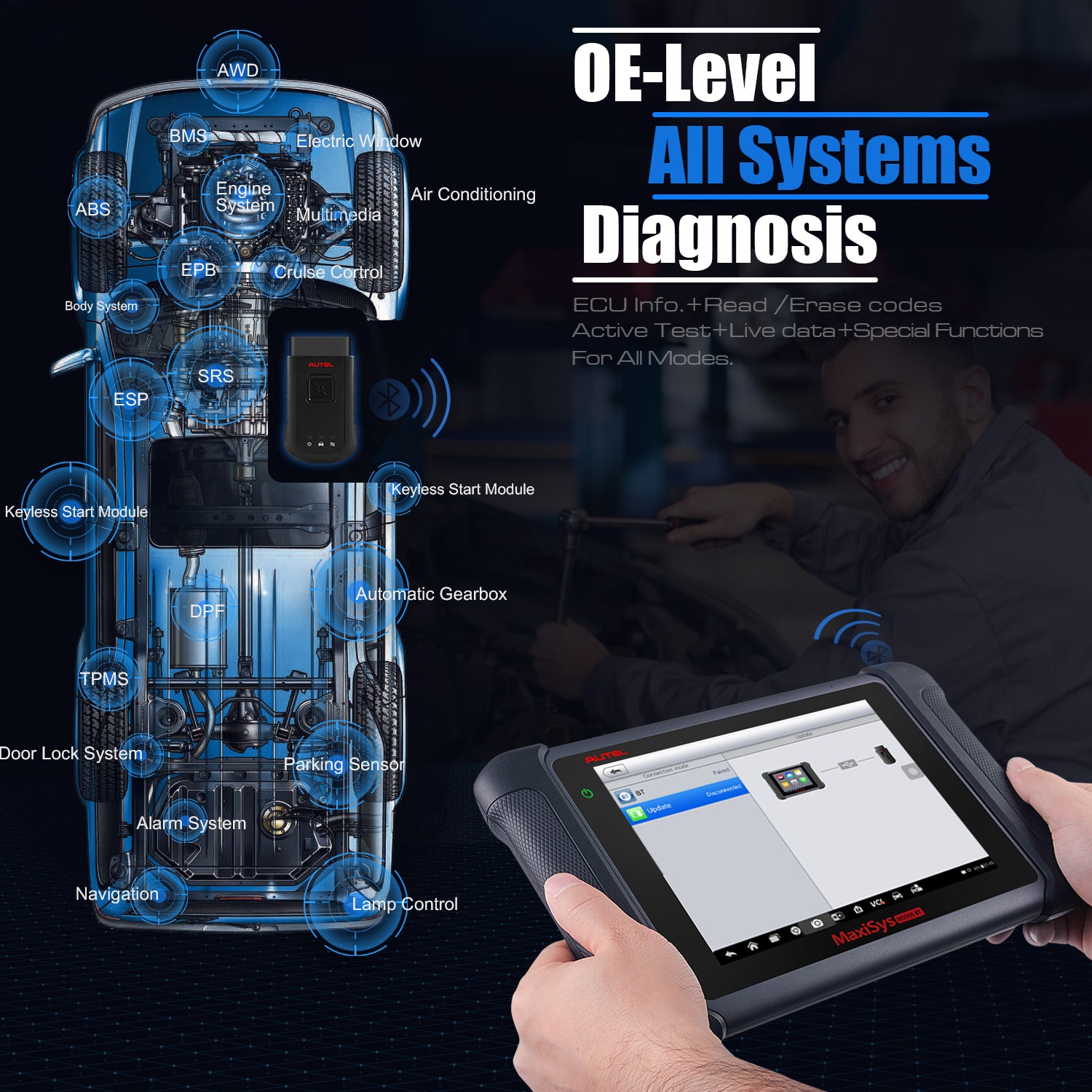 Autel Maxisys MS906BT Bluetooth OBD2 Diagnostic Tool for all system diagnostic