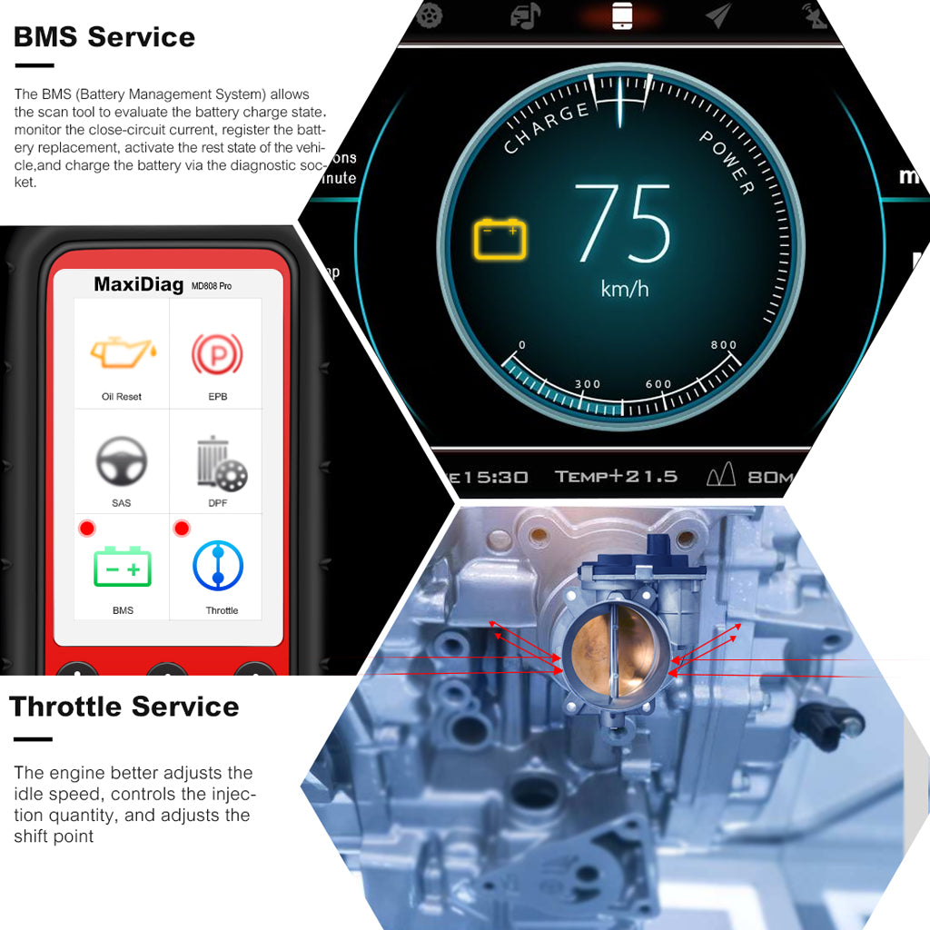 Autel md808 pro obd2 scanner enable perform bms & throttle service