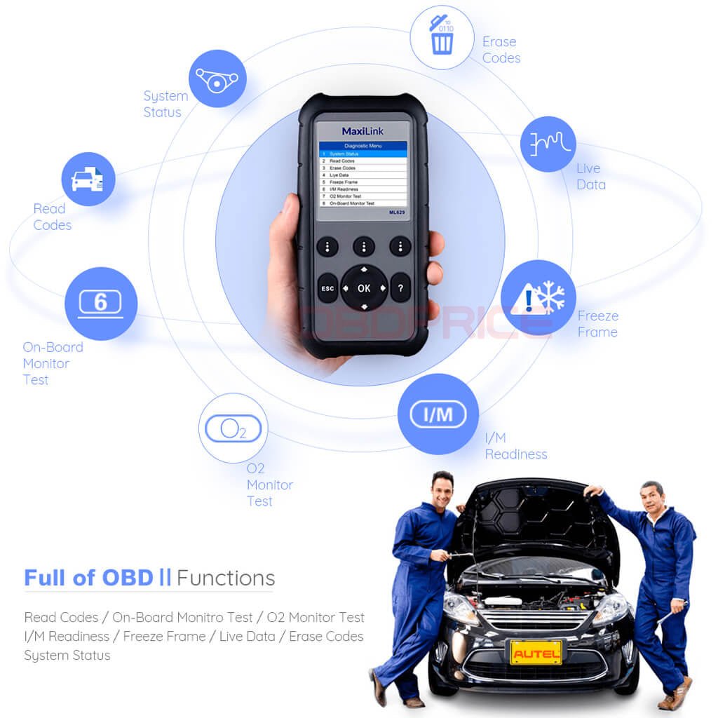 Autel MaxiLink ML629 (AL629) Code Reader obd ii functions