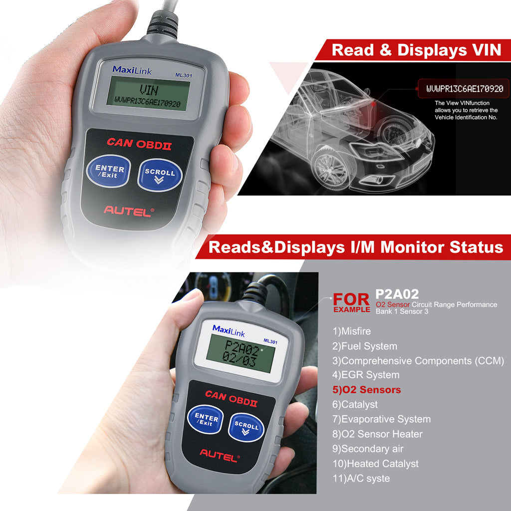 Autel MaxiLink ML301 OBD2 code reader retrive vehicle VIN