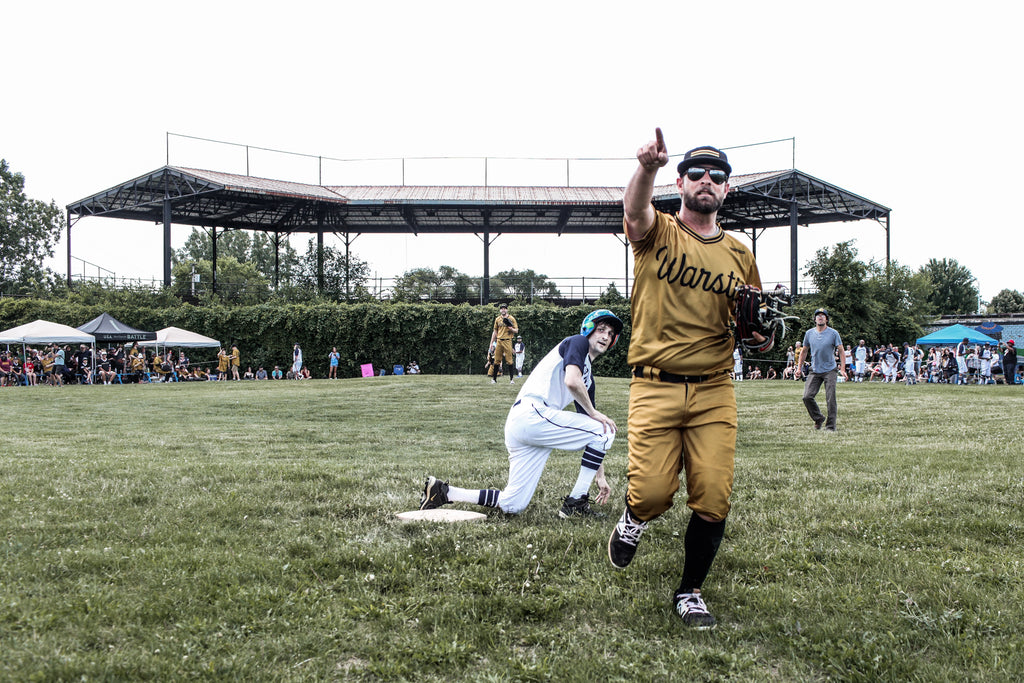 Ben Jenkins of the Warstic Woodmen celebrating getting an out