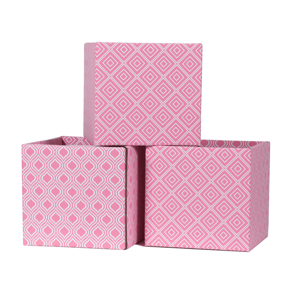 Pink Diamond Print Modern Cardboard Cube Storage Boxes Sprout