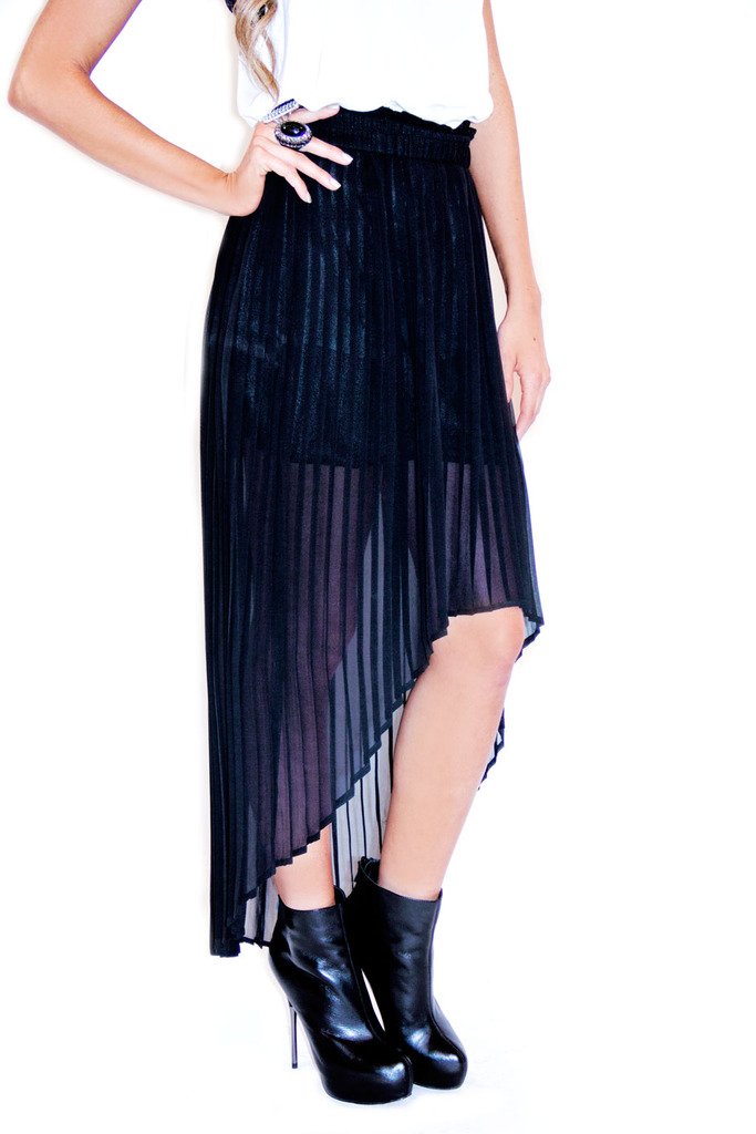 High Low Pleated Chiffon Skirt Black Haute And Rebellious 