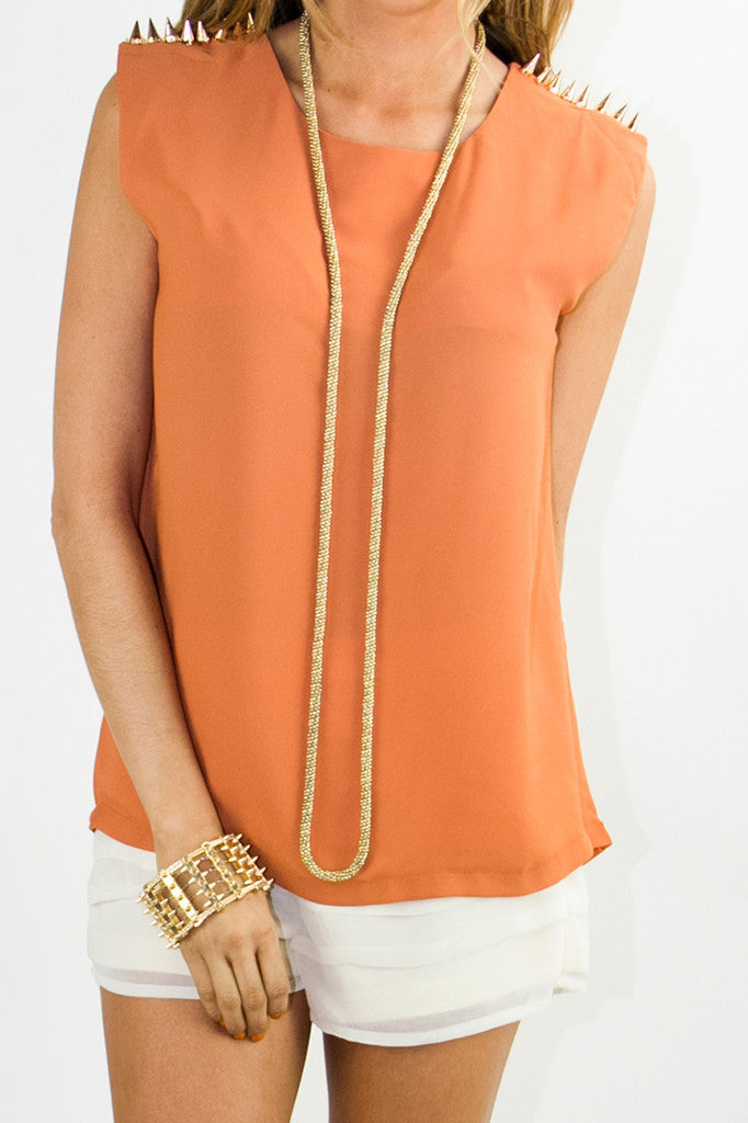 blouse copper sleeveless studs shoulder