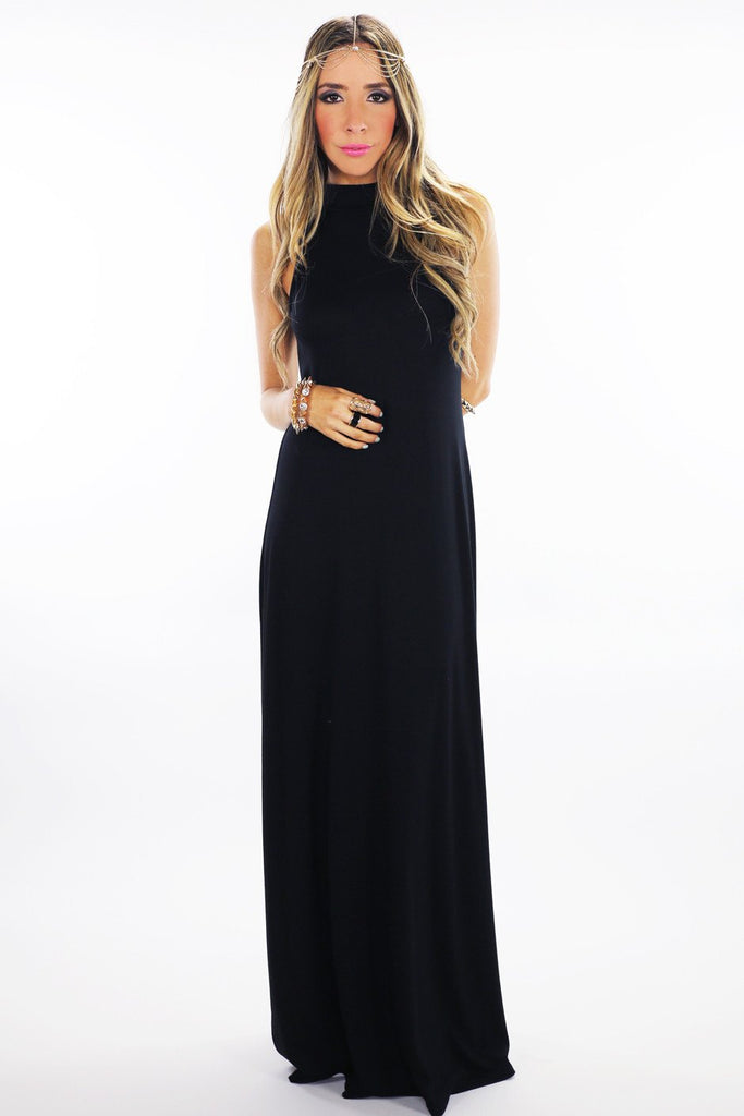 Home Â» DRESSES Â» HIGH NECK JERSEY MAXI DRESS - Black