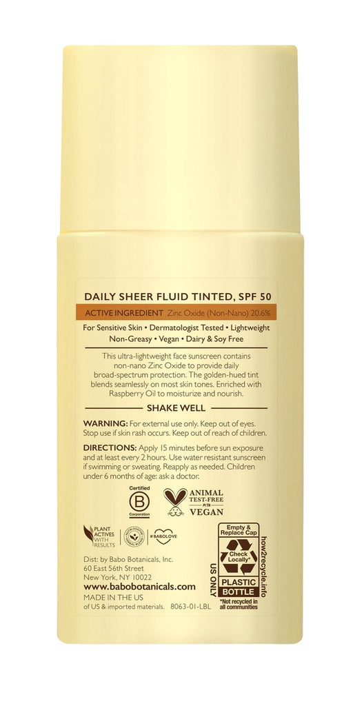 Babo Botanicals-SPF50 Daily Sheer Fluid Tinted Mineral Sunscreen-