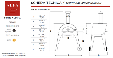 ALFA - CIAO Outdoor Pizza Oven with Base Technical Specifications