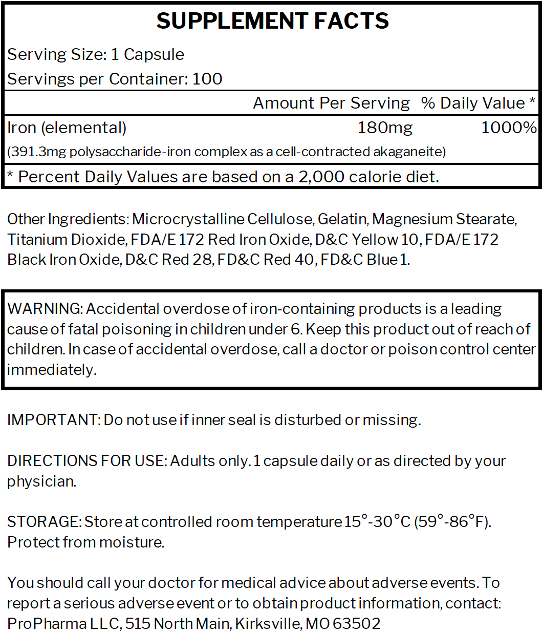 Pro FE Supplement Facts