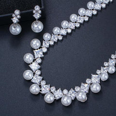 Pearls and CZ Necklace and Earring Set 3dVanity.com