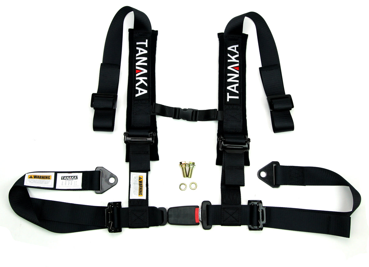 2 X TANAKA UNIVERSAL RED 4 POINT EZ RELEASE BUCKLE RACING SEAT BELT HARNESS NEW 