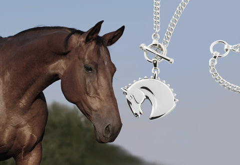 Bay horse Farah and silver horsehead necklace