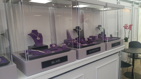 Sylvia Kerr Jewellery's trade stand with cases in our brand colours