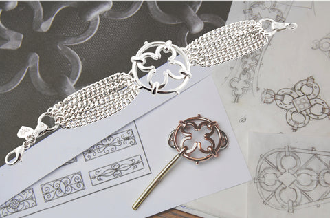 drawing showing the design process of the silver wrought iron inspired bracelet