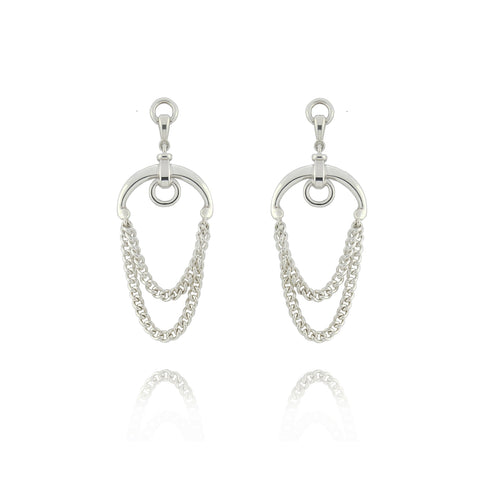 solid silver bit inspired and chain equestrian earrings