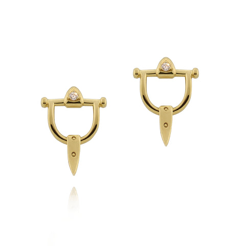 solid gold and diamond equestrian styled bit earrings