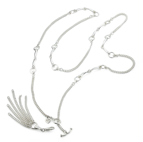 solid silver horsebit and curb chain necklace with chain tassel