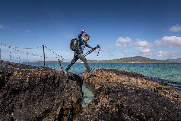 Jacob takes a leap to find the perfect shot near Seilebost, Isle of Harris.