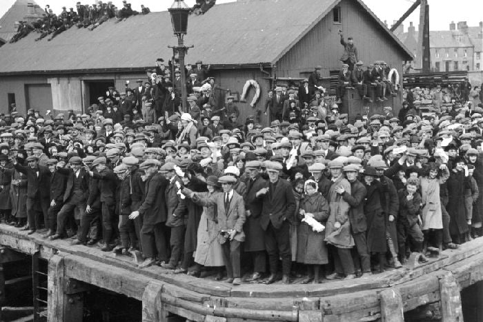 Waving off the 'Metagama" ship which took 300 Hebrideans to Canada in 1923.