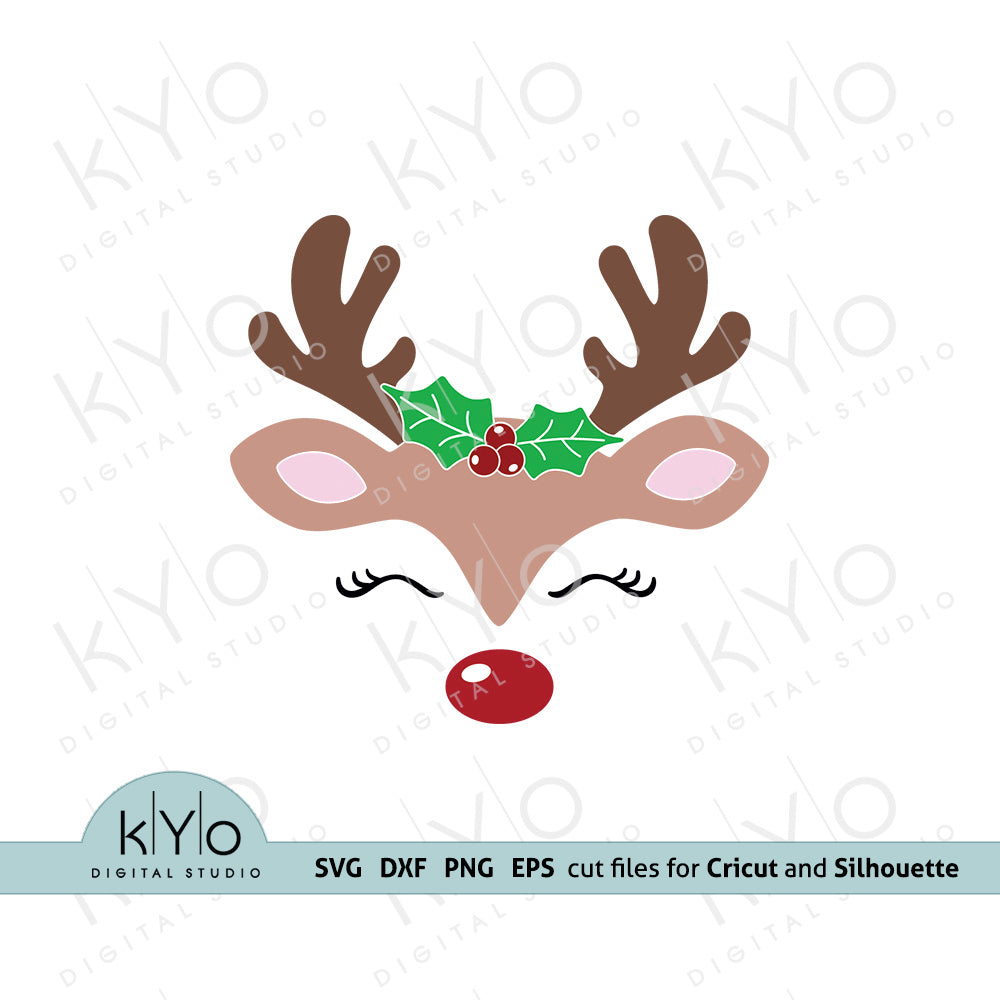 Download Reindeer Face With Holly Svg Girl Reindeer Svg Eyelashes Svg Cute SVG, PNG, EPS, DXF File