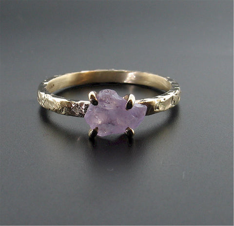 Raw sapphire engagement ring