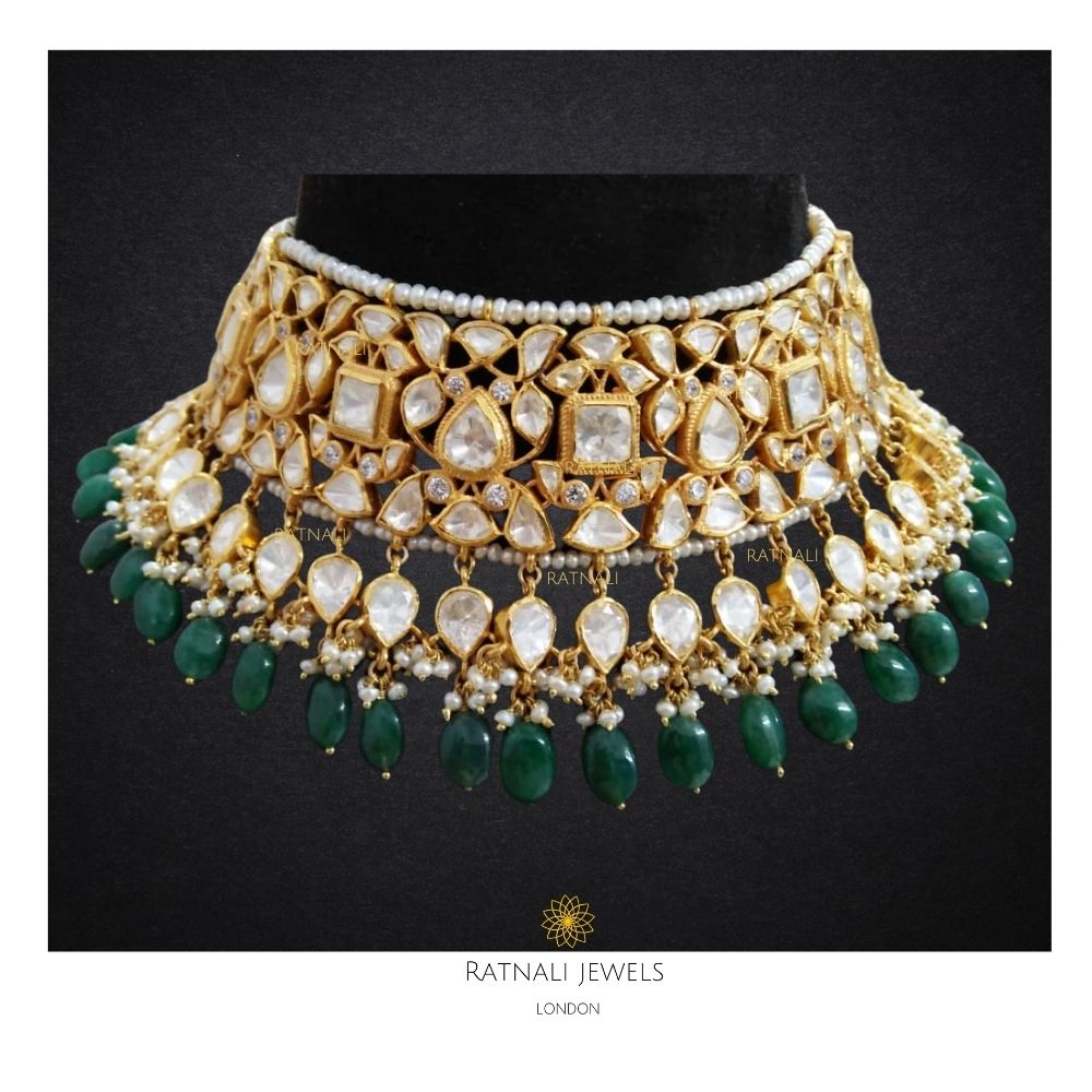 Mohini Chauser | Moissanite Polki Choker Necklace in Gold plated ...