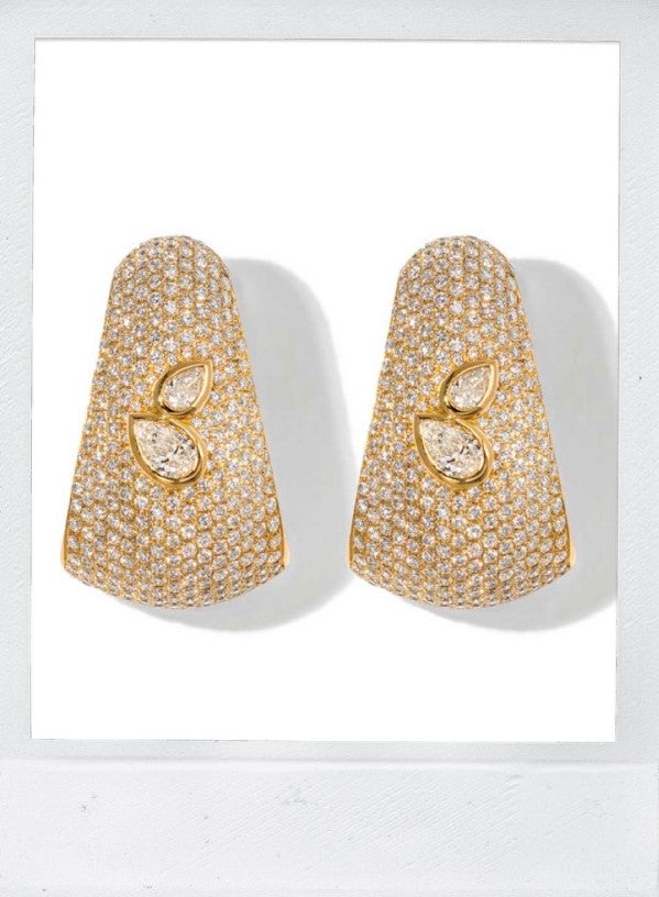 DOUBLE BOMBEE EARRINGS PEAR SHAPED DIAMOND IN 18K YELLOW GOLD