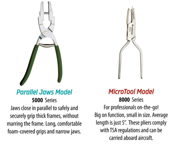 Photos and descriptions of Western Optical's Parallel Jaws and MicroTool plier models.
