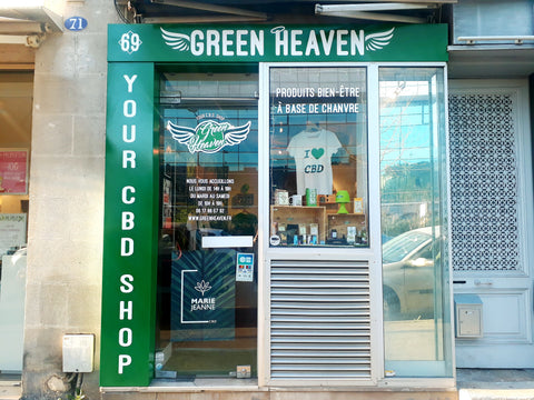 devanture du magasin spécialisé en produits à base de CBD Green Heaven 