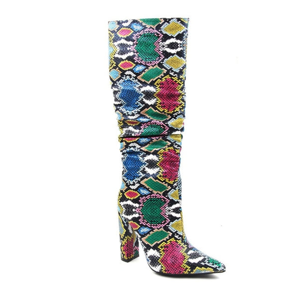 multicolor snake print boots