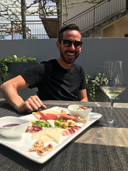 Charcuterie Board and white wine at Benazic Winery in Pula, Croatia