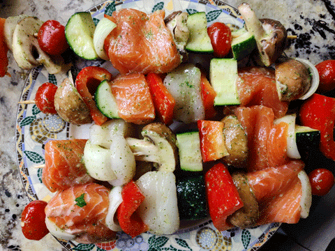 Summer Kabobs with Almond Gribiche