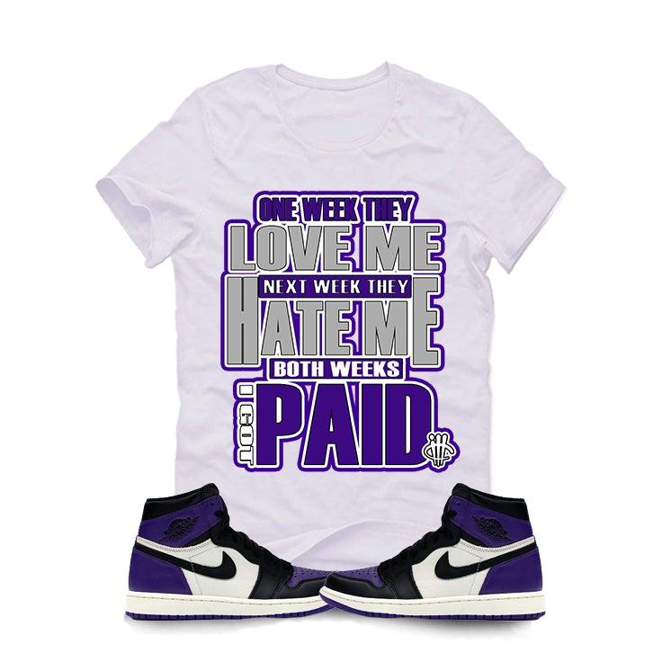 grey and purple jordan shirt