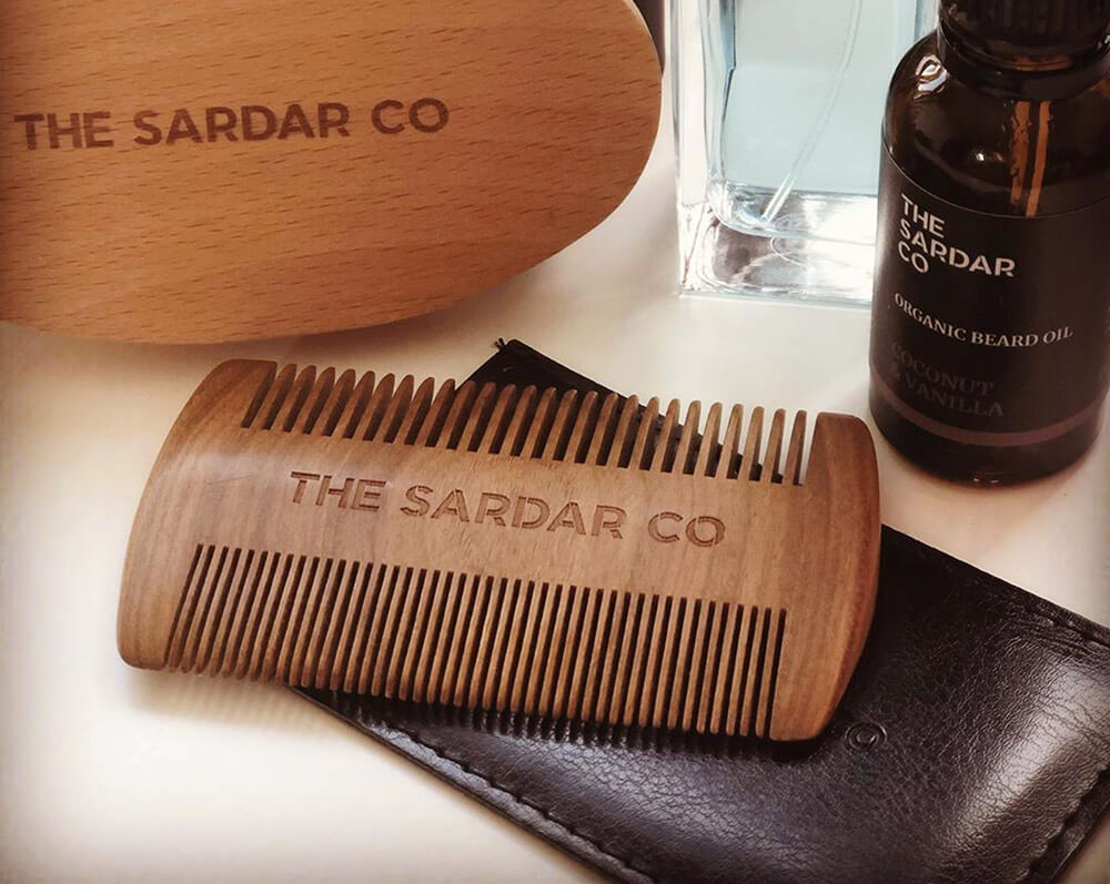beard comb with grooming products