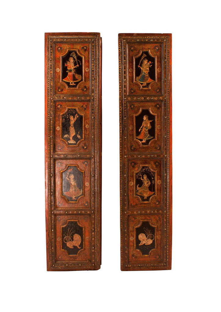 Circa 1830 Painted Indian Palace Doors, A Pair