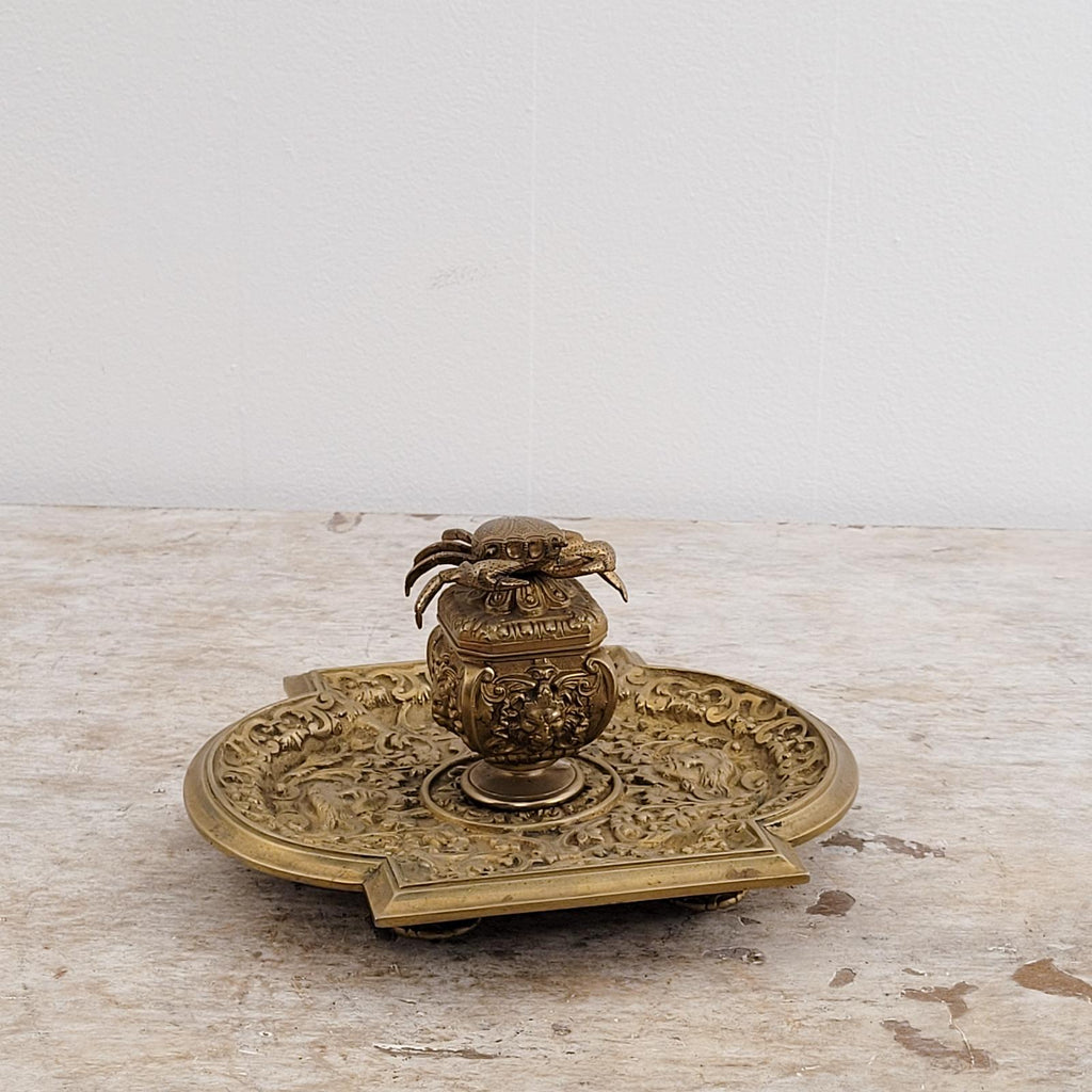 Circa 1880 Bronze Inkwell with Crab Finial, France