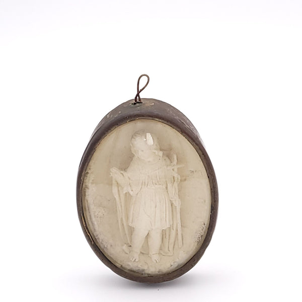 19th Century Souvenir in Carved Plaster in Metal Case with Glass Cover, Probably Continental
