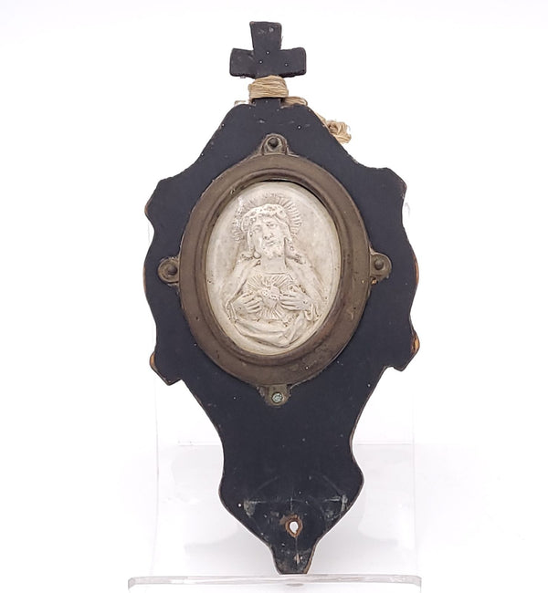 19th Century Souvenir in Carved Plaster Mounted in Frame, Probably Continental