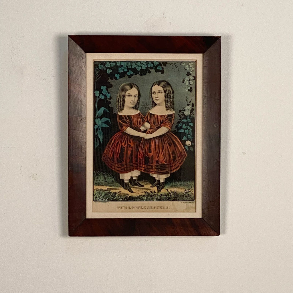 Hand-Colored Engraving of "The Little Sisters" in Original Frame, American, circa 1860